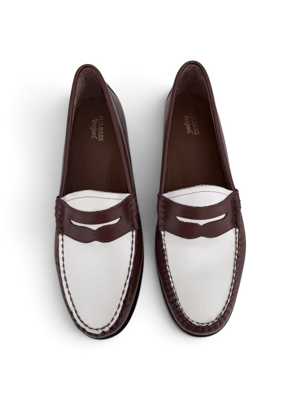 G.H. Bass Weejuns Two-Tone Leather Penny Loafers Brown White Size 9 - Picture 1 of 8